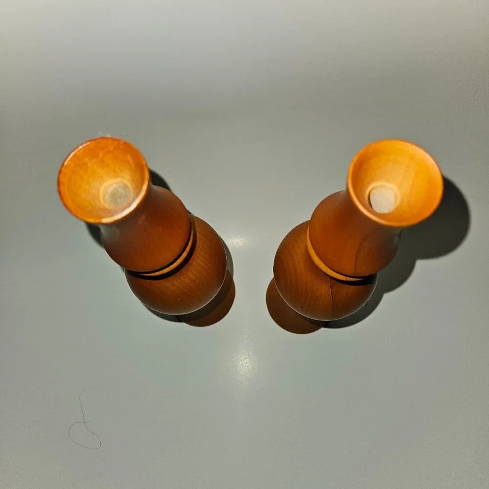 2 Wood Vases For Faux Flowers NARROW NECK Matching Pair READ